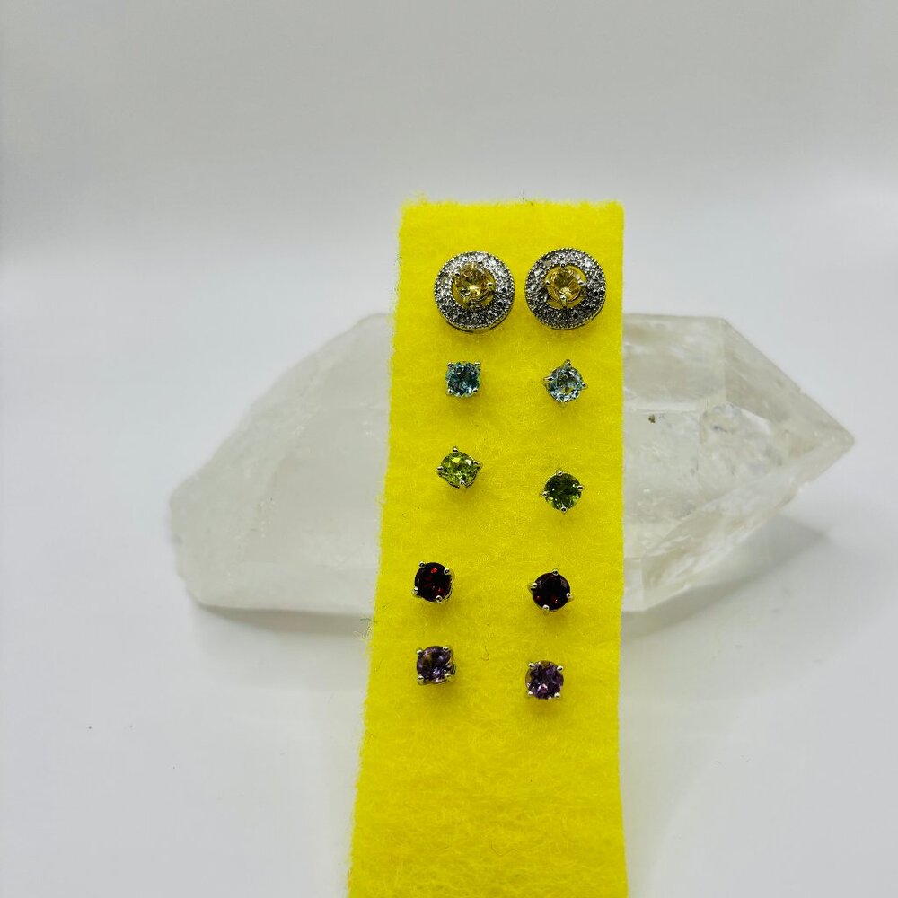 Colored Cubic Zirconia Earrings with Interchangeable Decorative Collars